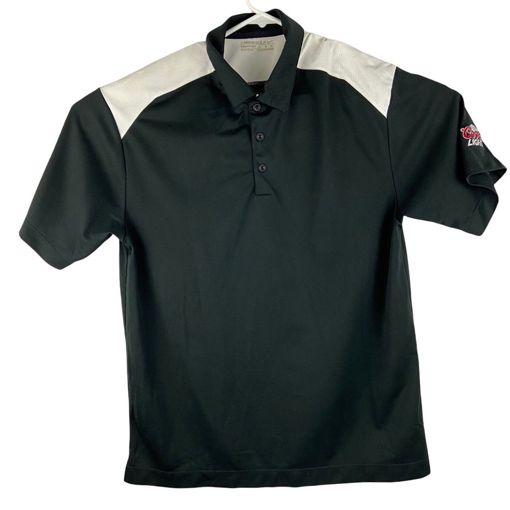 Nike Golf Mens Nike Fit Dry Polo Shirt Coors Light Sz Large Black White